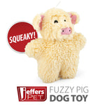 Cream fuzzy pig plush squeaker dog toy with pink snout and plush ears