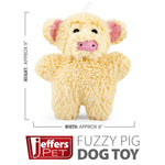 Cream fuzzy pig plush squeaker dog toy, front view with pink nose and ears