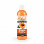 Apricot Kernel exfoliating & moisturizing pet shampoo bottle, orange with apricot kernel label.