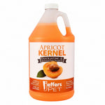 Apricot Kernel exfoliating & moisturizing pet shampoo jug, orange liquid with white cap and handle.