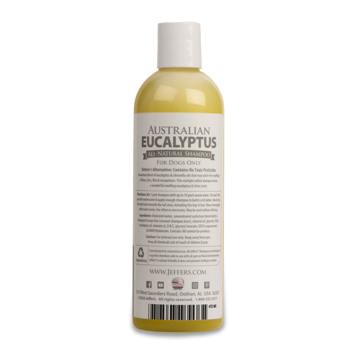 Dog shampoo bottle with Australian Eucalyptus back label