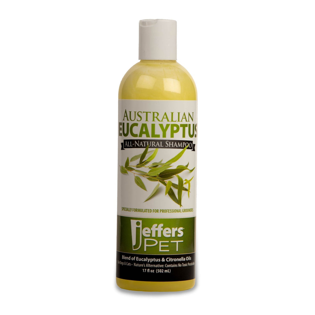 Dog shampoo bottle with Australian Eucalyptus front label
