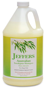 Dog shampoo jug bottle with Jeffers Australian Eucalyptus label