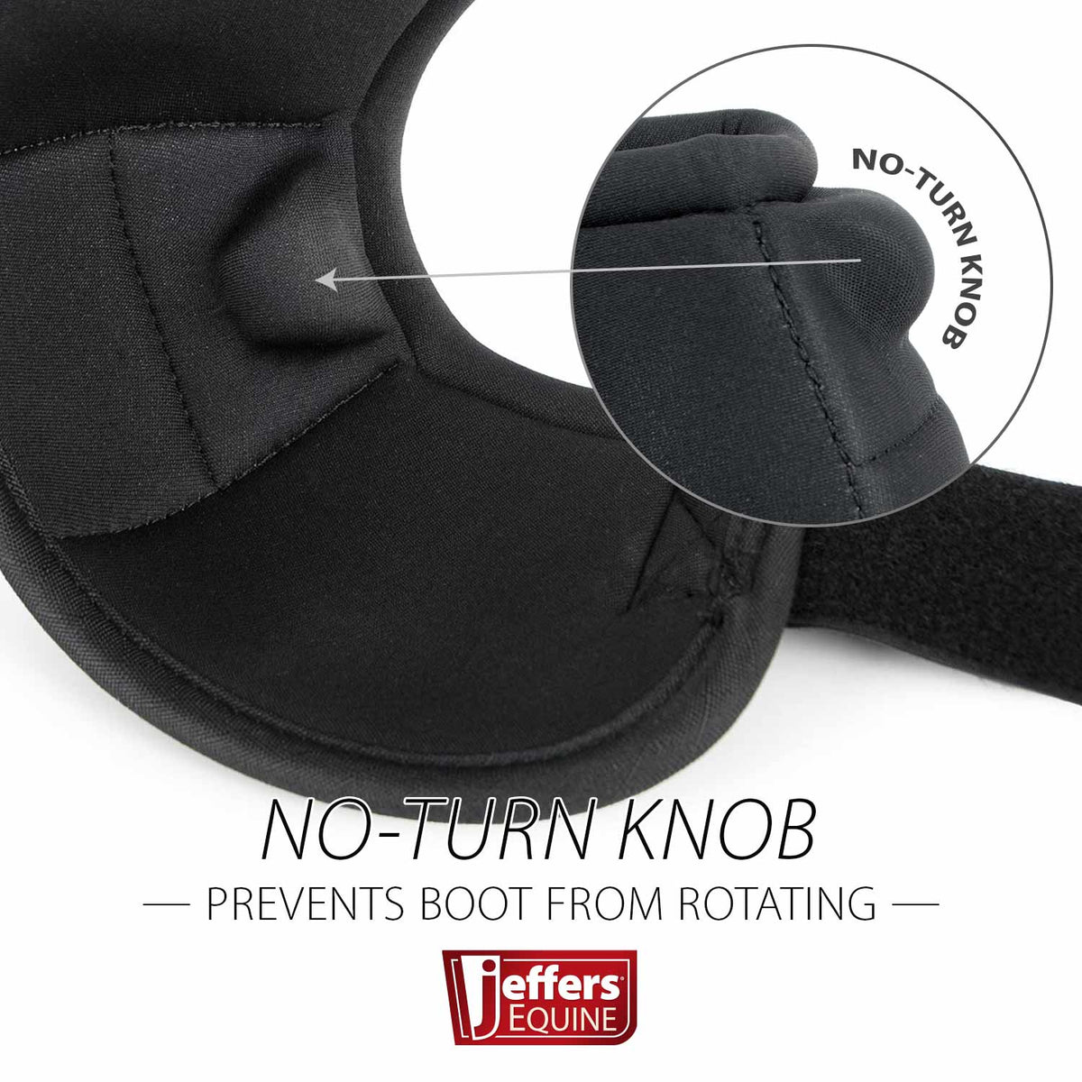 Black no-turn bell boots close-up of no-turn knob seam detail on cuff