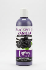 Jeffers Pet Blackberry Vanilla pH-neutral pet shampoo bottle, dark purple with berries