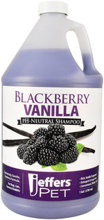 Jeffers Pet Blackberry Vanilla pH-neutral pet shampoo, front view with blackberry artwork