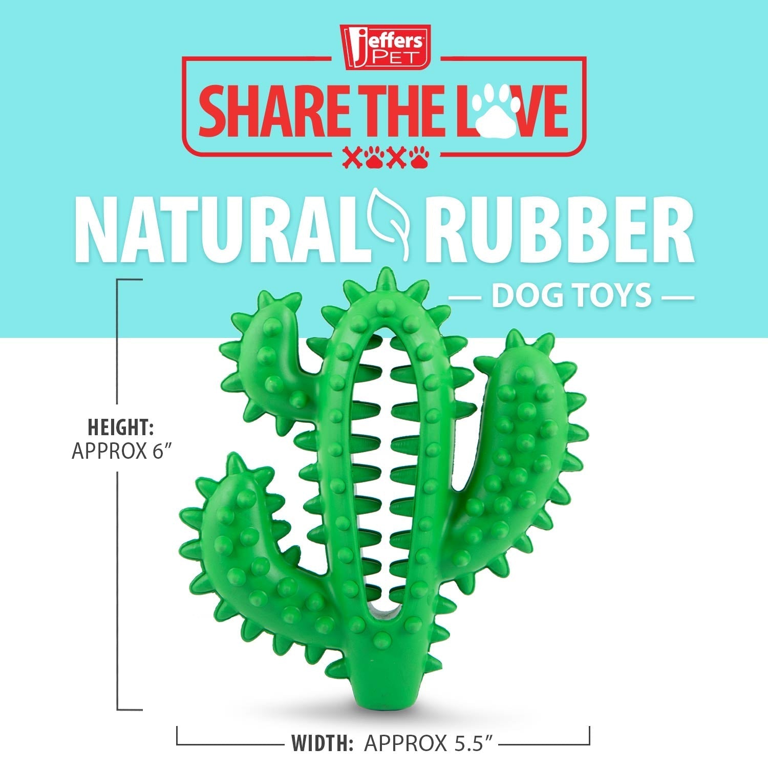 Green cactus-shaped dental chew toy with raised nubs and center ridges