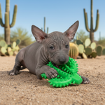 Green cactus natural rubber dental chew toy with spiky ridges for dogs