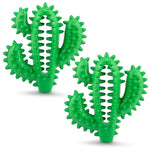 Green cactus-shaped dog chew toy with spiked ridges and open center