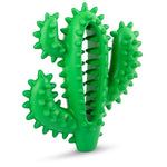Green cactus-shaped natural rubber dog chew toy with textured spikes