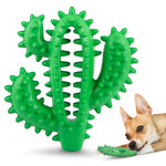 Green cactus-shaped natural rubber dental chew toy for dogs