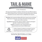Horse tail and mane detangler conditioner back label with directions and ingredients