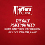 Jeffers Equine red promotional graphic with slogan about top-quality horse health