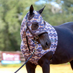 Horse expression lycra hood, multicolor geometric pattern with ear cutouts