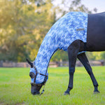Horse expression lycra hood, blue mottled pattern with ear cutouts