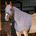 Horse expression lycra hood, black-and-white checkered pattern