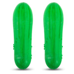 Green natural rubber avocado-shaped dog chew toy, upright pair with side bumps