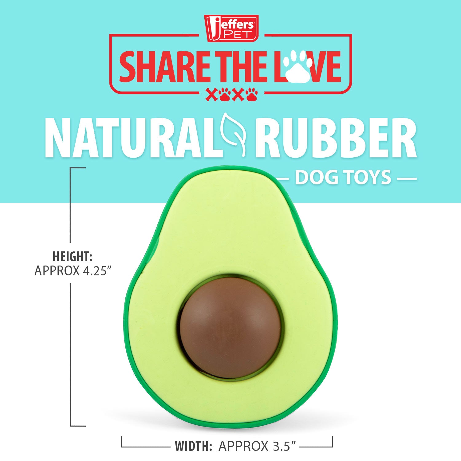 Avocado-shaped floating natural rubber dog toy with brown center, lime green