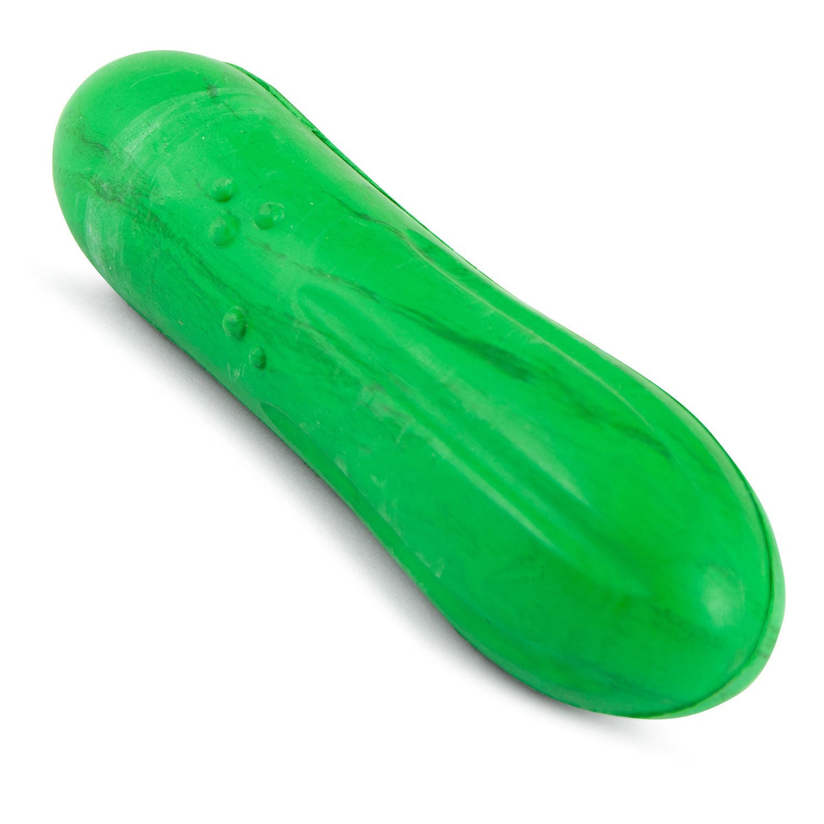 Green natural rubber dog chew toy, oval shape with raised texture bumps