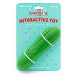 Green natural rubber dog chew toy in retail package, oval chew with raised dots