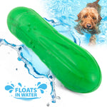 Floating green rubber dog chew toy in long oval shape