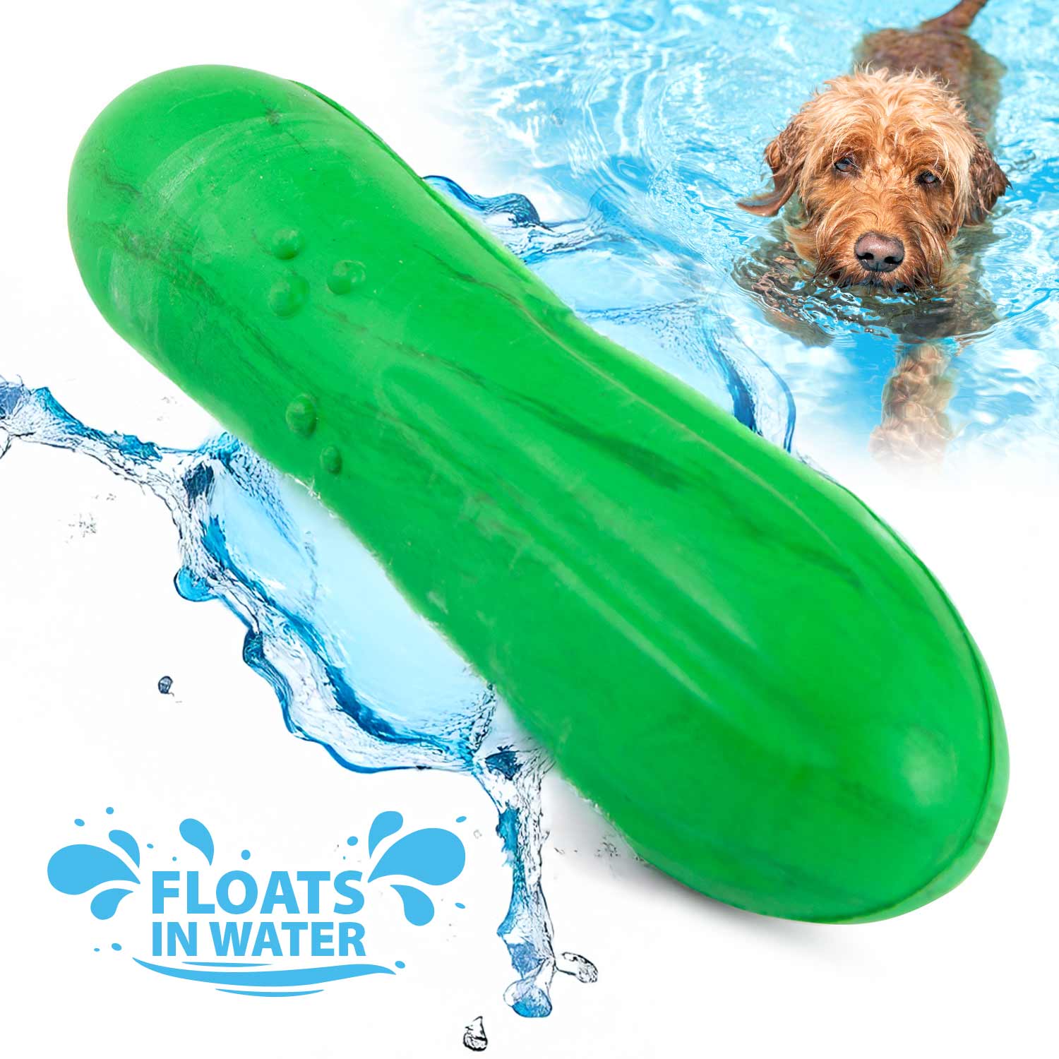 Floating green rubber dog chew toy in long oval shape