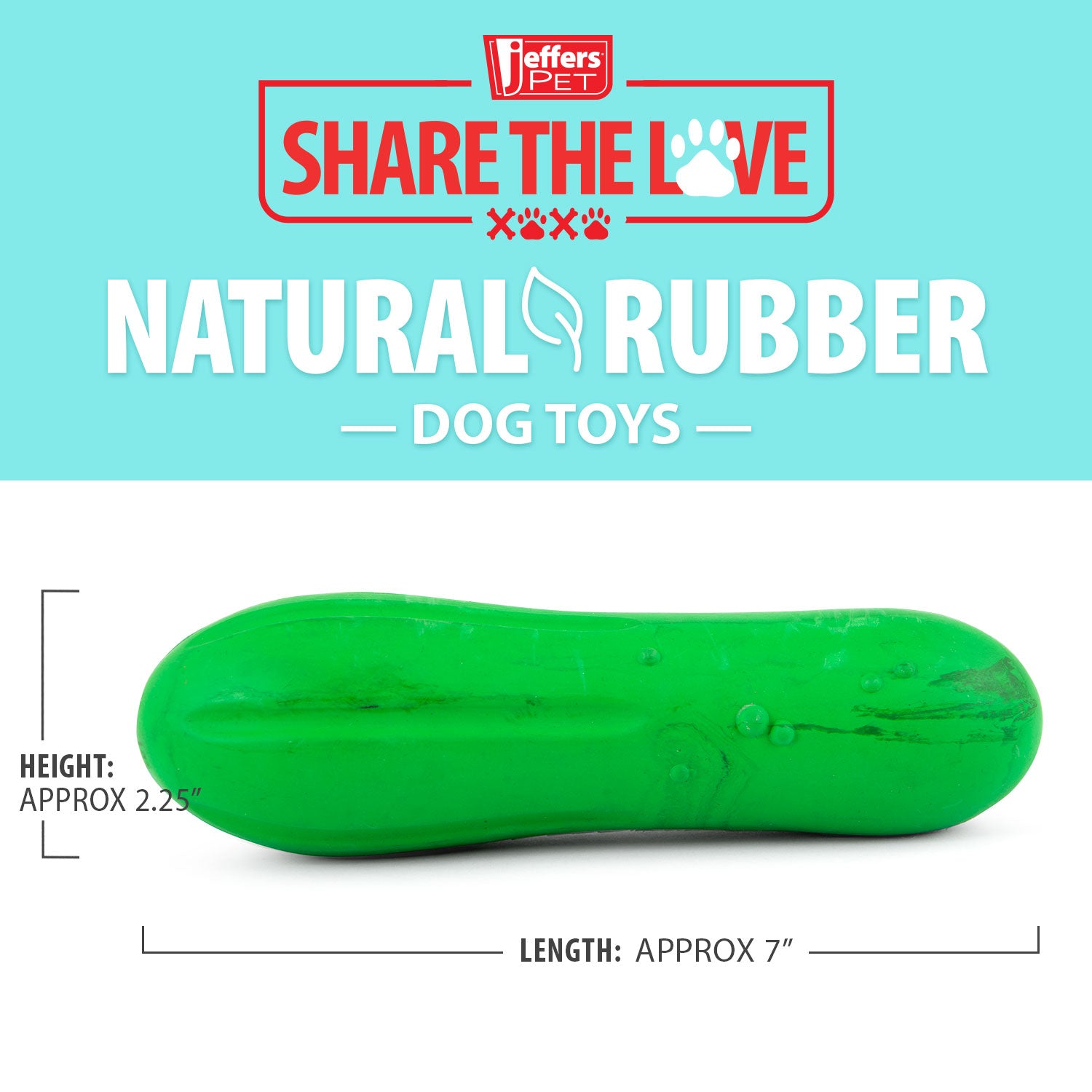 Green natural rubber dog chew toy shown on package card, oval chew shape