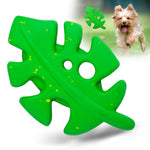 Jeffers green leaf-shaped natural rubber dog chew toy with two holes