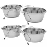 Stainless steel low-profile pet bowls with wire stand, four bowls total