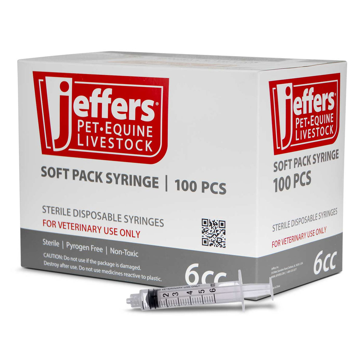 Sterile disposable soft pack syringe box with syringe, 6 cc, 100 pcs