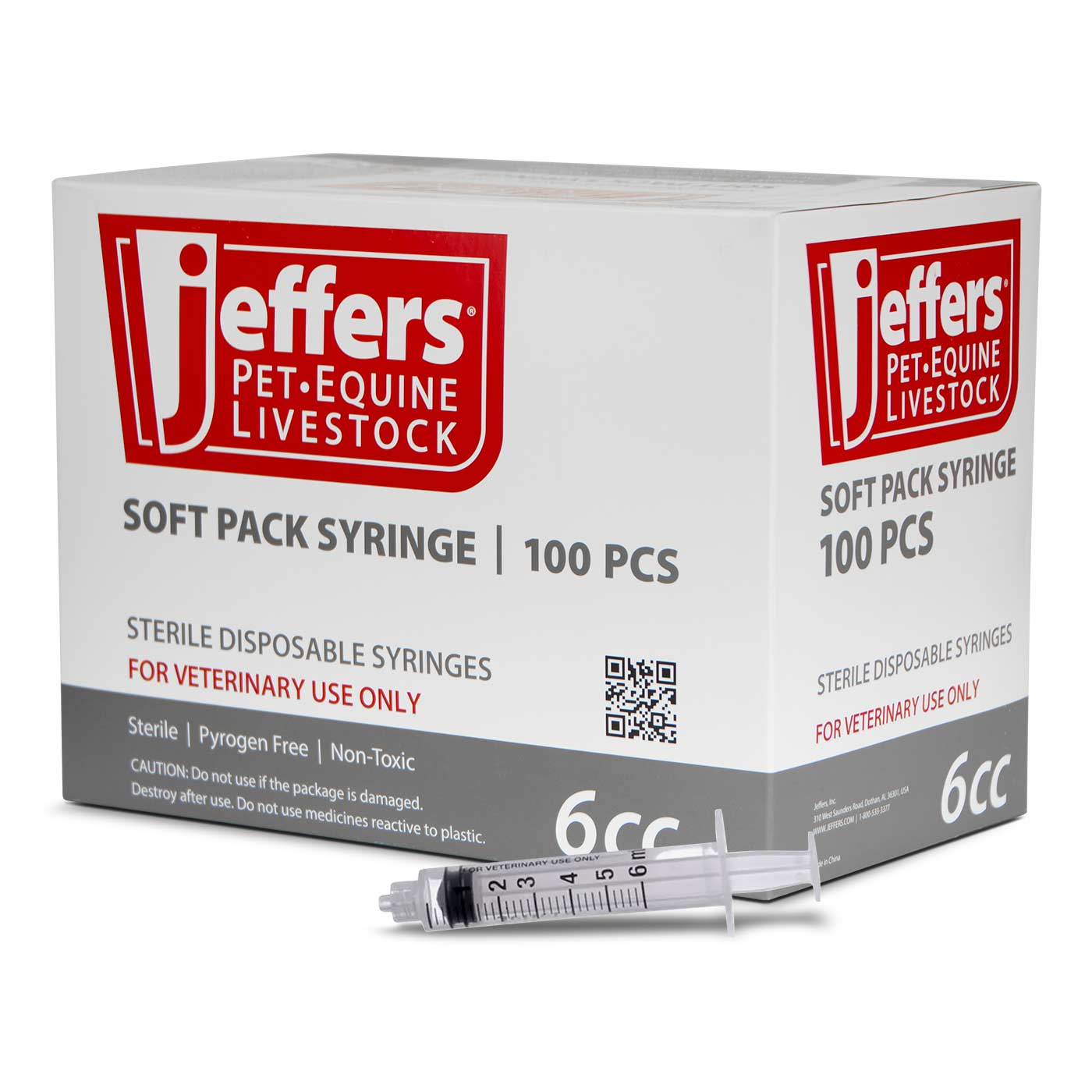 Sterile disposable soft pack syringe box with syringe, 6 cc, 100 pcs