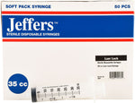 Jeffers Luer Lock syringe box, 35 cc, 50 pcs, with syringe and scale