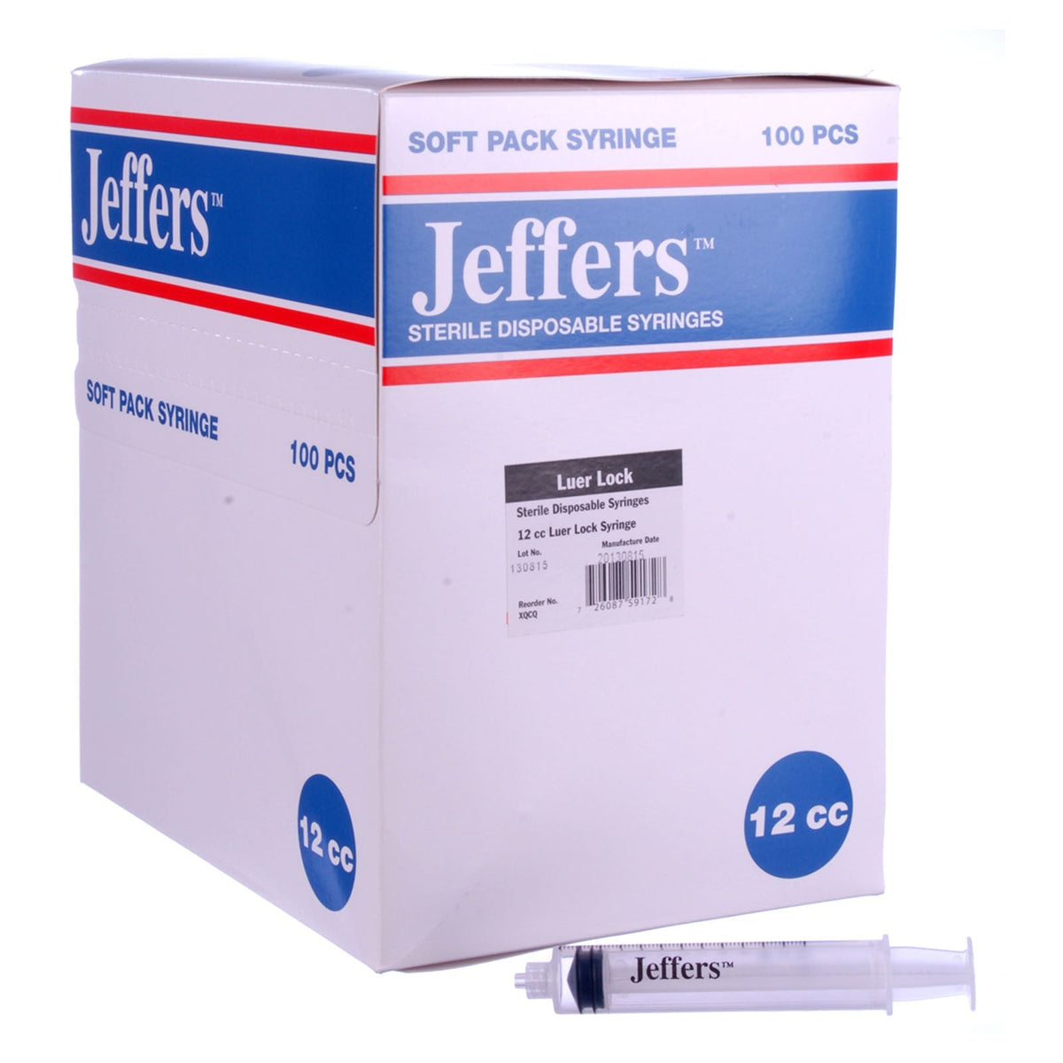 Sterile disposable Luer Lock syringe box, 12 cc, 100 pcs, with syringe
