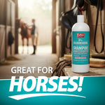 2% chlorhexidine shampoo bottle for horses with label in focus