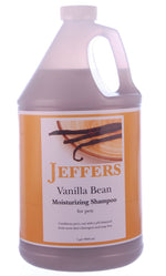 Pet moisturizing shampoo jug bottle, Vanilla Bean scent, white bottle with purple liquid.