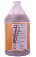 Pet moisturizing shampoo bottle, Vanilla Bean scent, orange liquid, white cap and label
