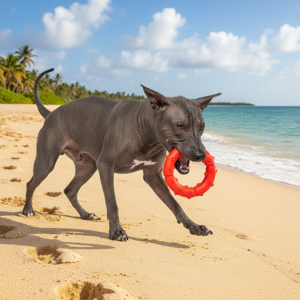 Natural rubber ring tug dog chew toy, red ring