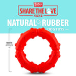 Natural rubber dog toy package with a red ring chew