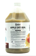 Gallon apple oatmeal shampoo jug, back label panel, white cap, amber liquid