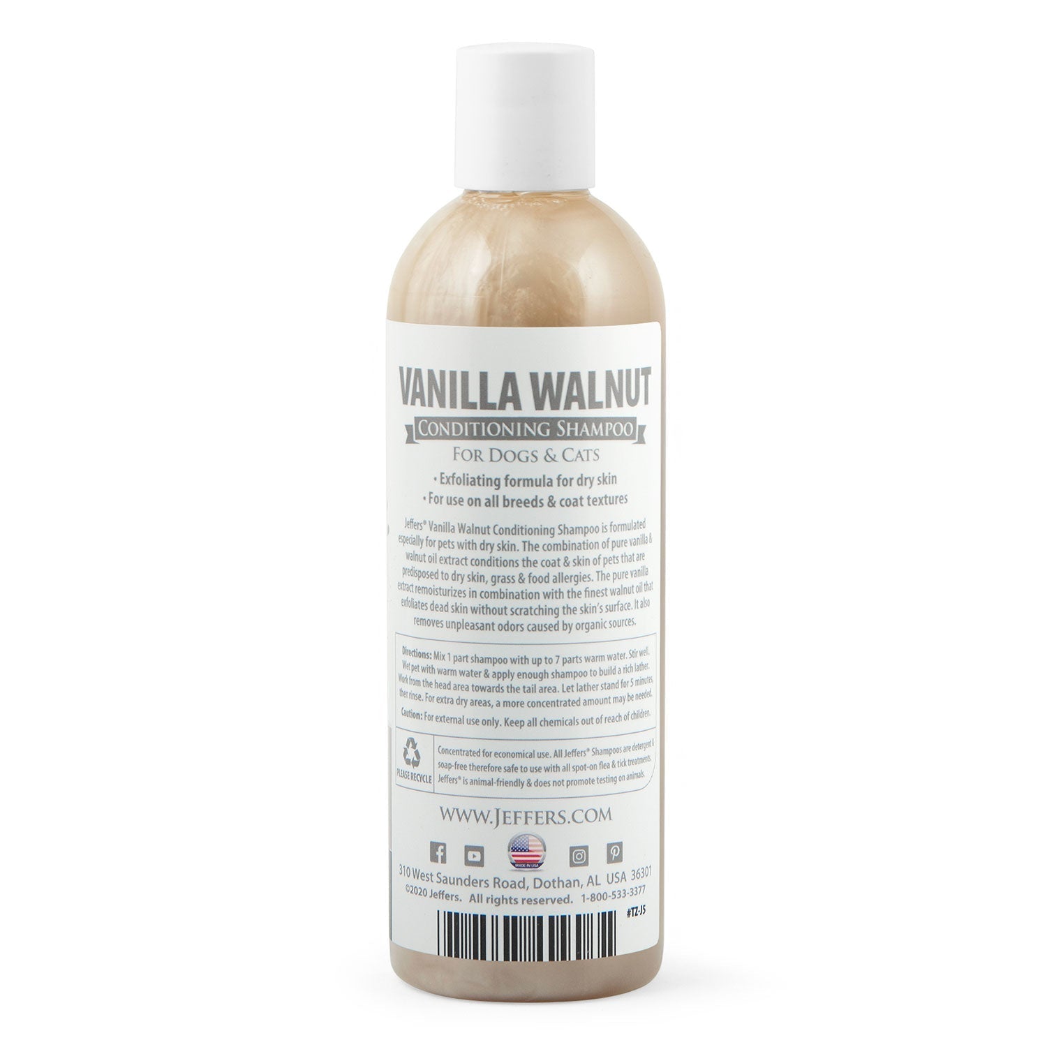 Vanilla walnut conditioning shampoo bottle, back label with barcode and info