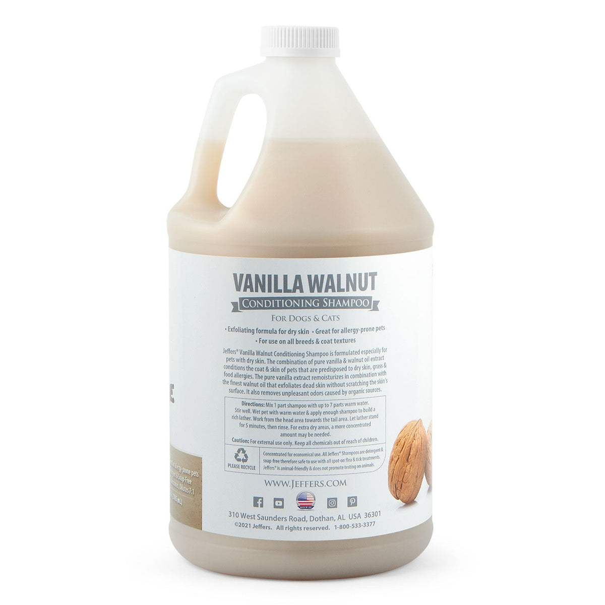 Vanilla walnut conditioning shampoo jug, back label with ingredients and barcode
