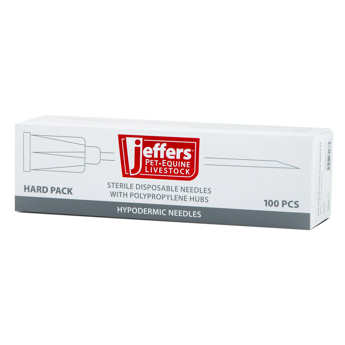 Jeffers hypodermic needles, sterile disposable with polypropylene hubs, 100 pcs, hard pack