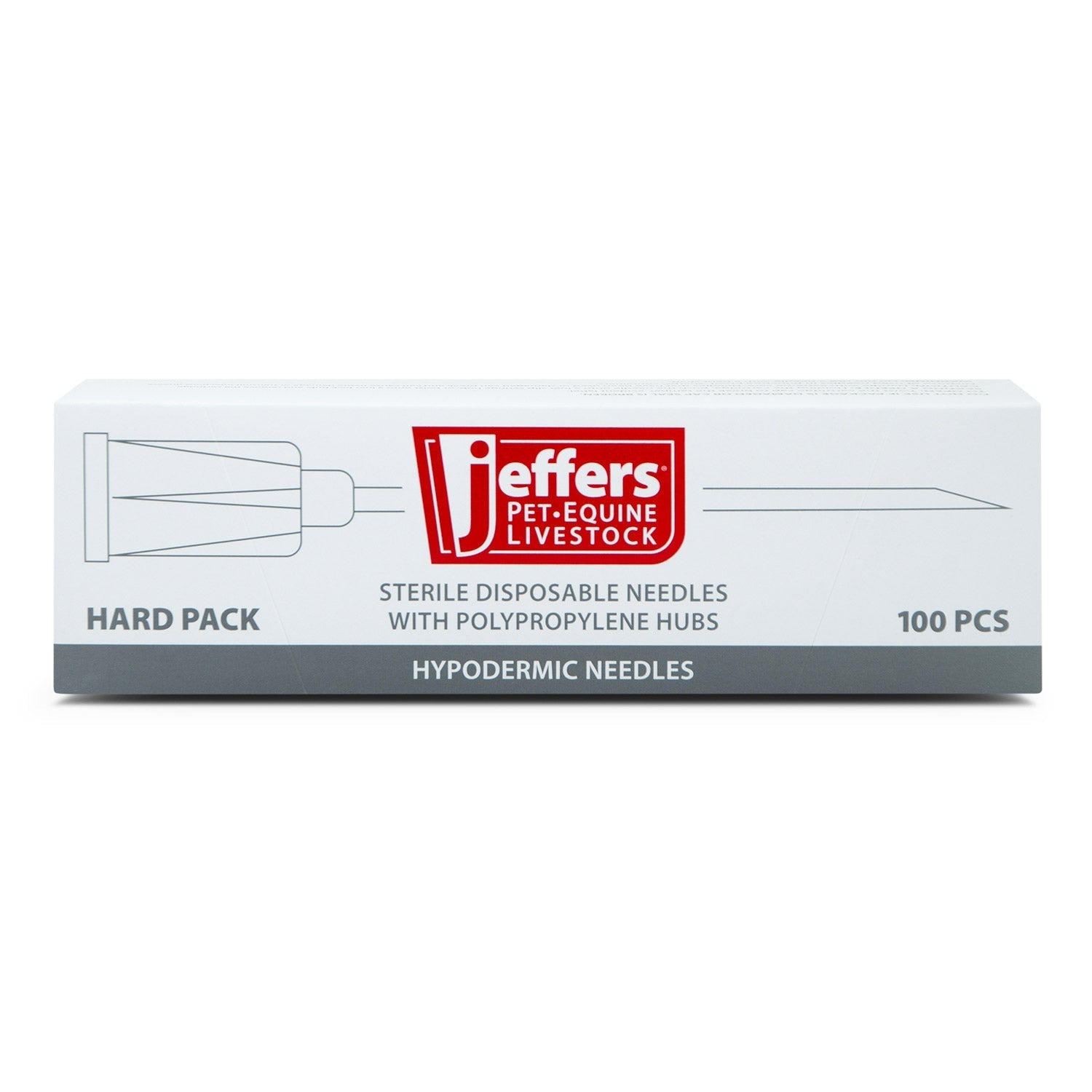 Jeffers hypodermic needles, sterile disposable, 100 pcs, hard pack