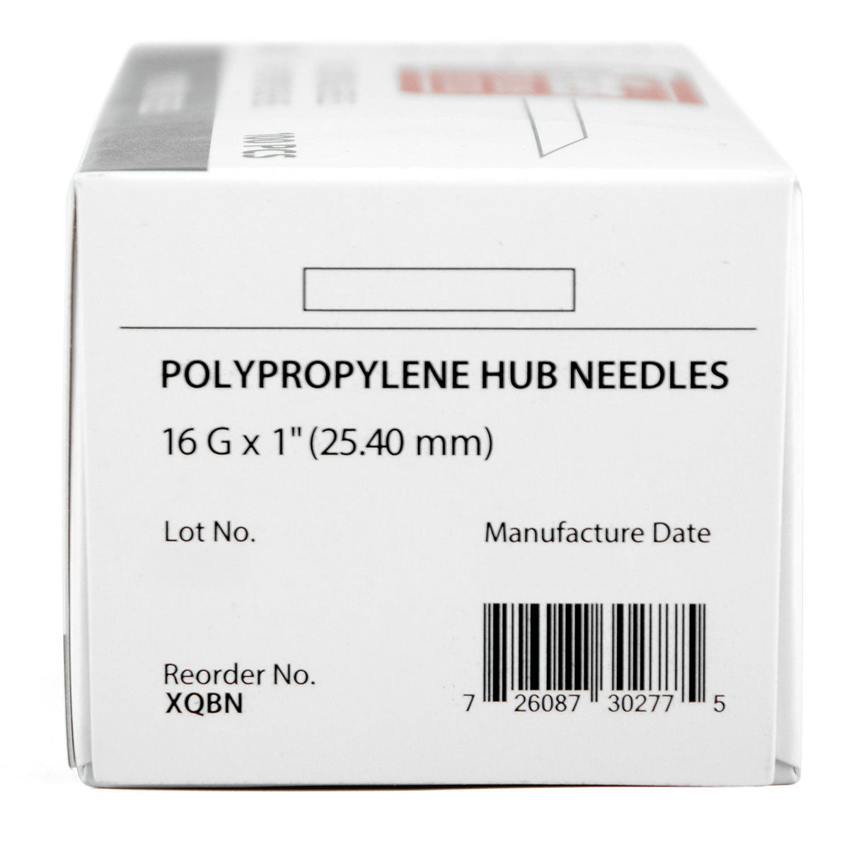 Polypropylene hub needles, 16G x 1 in, 100 pcs, box