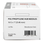 Polypropylene hub needles, 16G x 1 in, 100 pcs, box