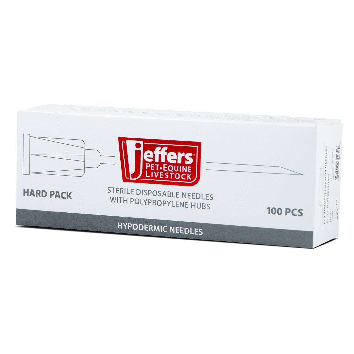 Angled view of sterile disposable hypodermic needles hard pack, 100 pcs