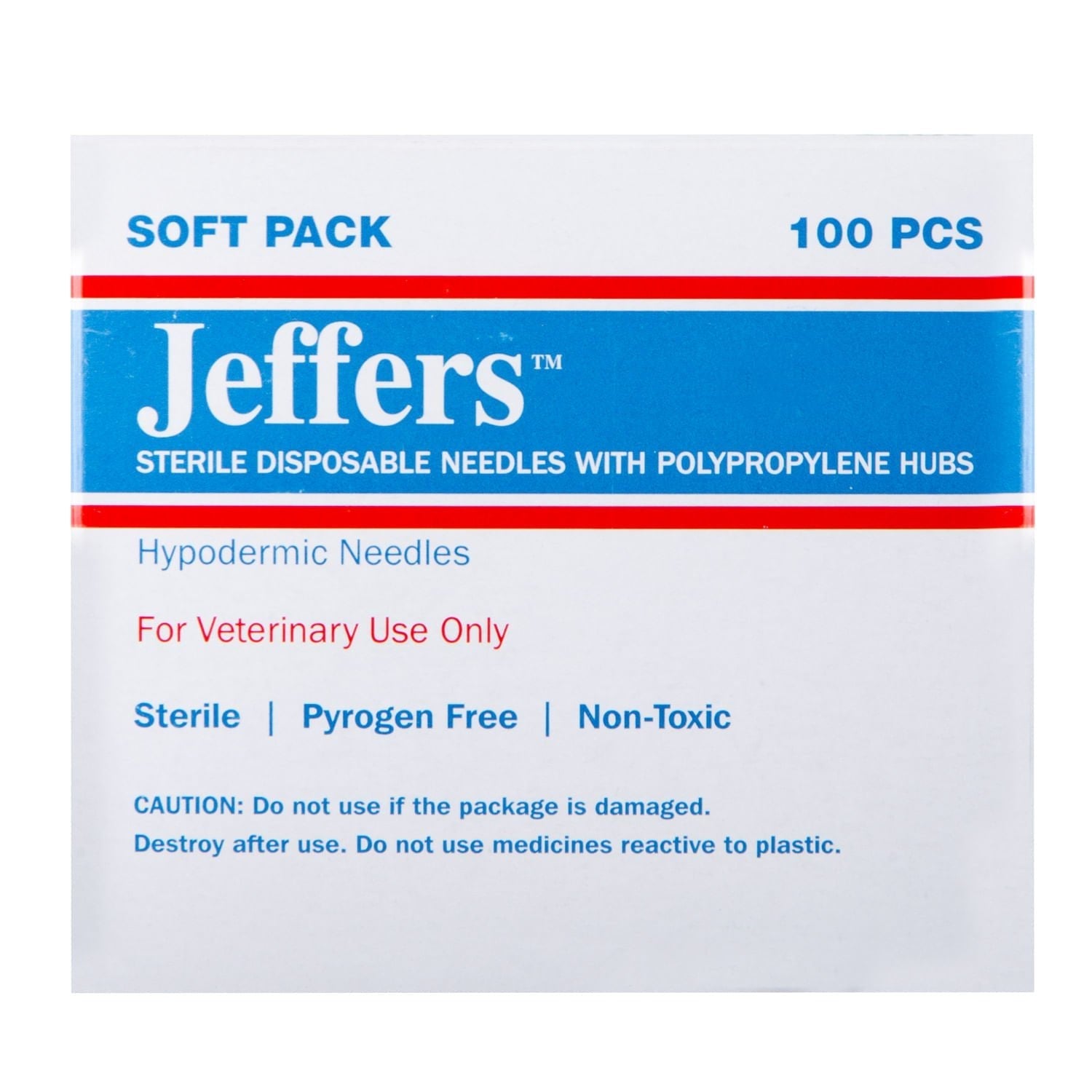 Jeffers hypodermic needles, sterile disposable, 100 pcs, veterinary use box