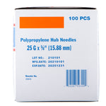 Polypropylene hub needles, 25G x 5/8 in, 100 pcs, box