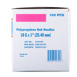 Polypropylene hub needles, 18G x 1 in, 100 pcs, box