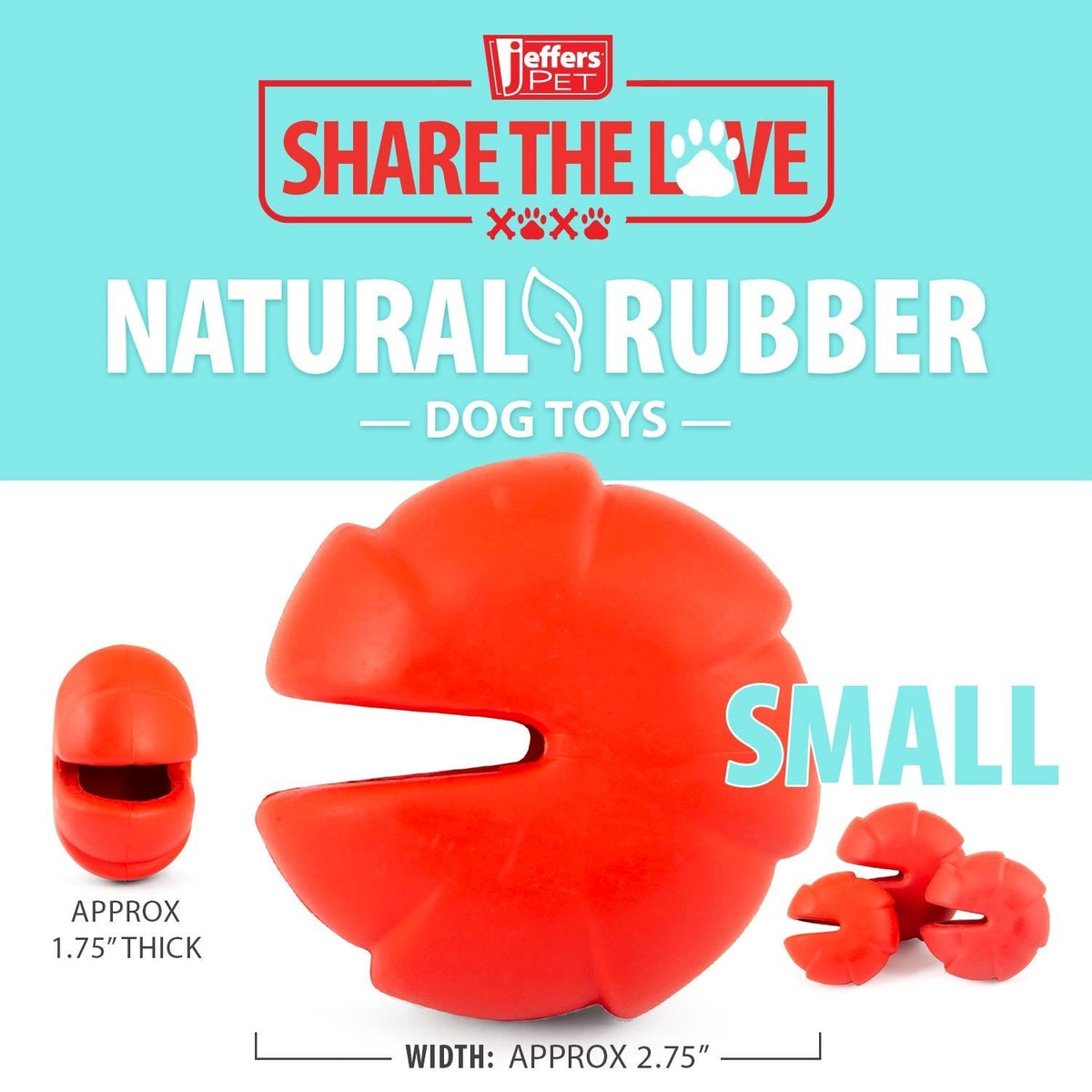 Red treat-dispensing dog chew toy, small size, with side nubs